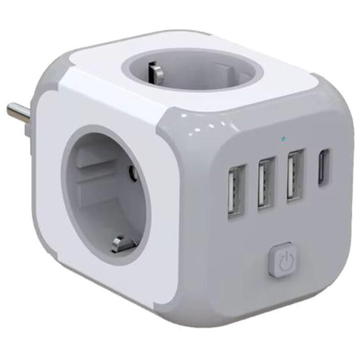 Regleta Cubo - Adaptador De Enchufe 3x Tipo F 3x Usb-A 1x Usb-C