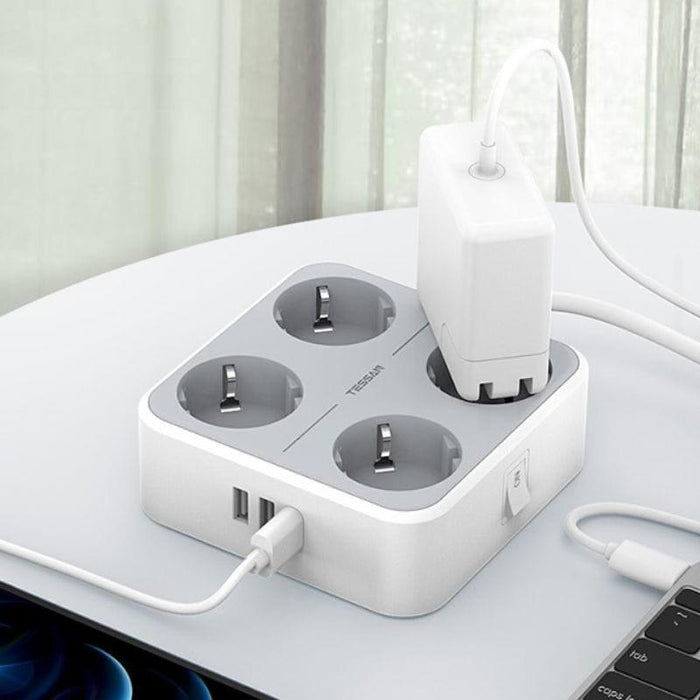 Regleta Tessan Ts-302-C-Gr 4 Tomas Ca + 3 Usb Blanco