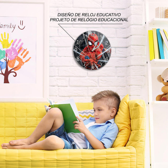 Reloj De Pared Leotec Brillo Spiderman 001 Negro