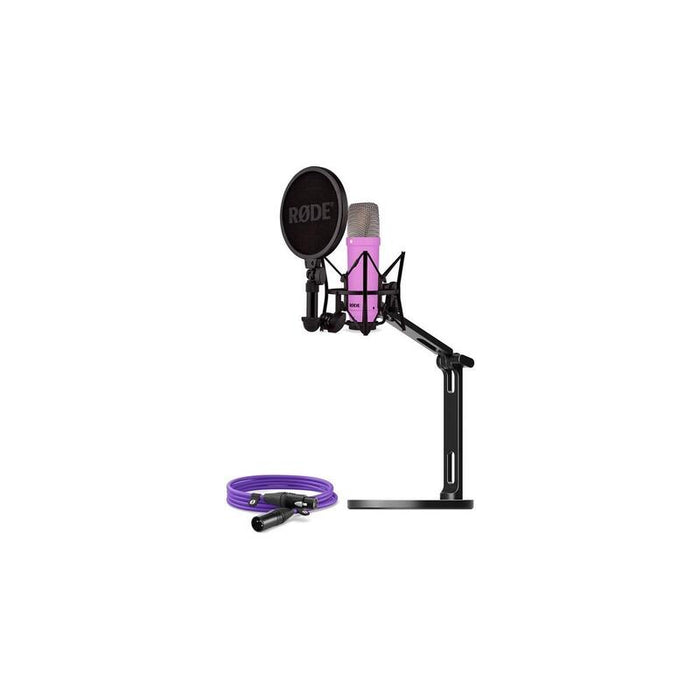 Rode Micrófono Nt1 Signature + Cable Xlr + Brazo De Estudio De Escritorio, Micrófono Morado, Paquete Buroint1pu