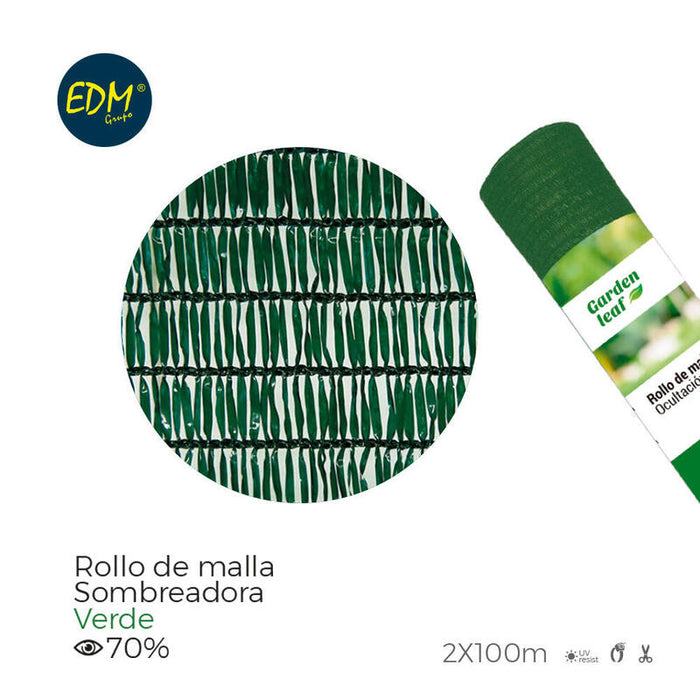 Rollo De Malla Sombreadora. Color Verde 70% 2x100m Edm
