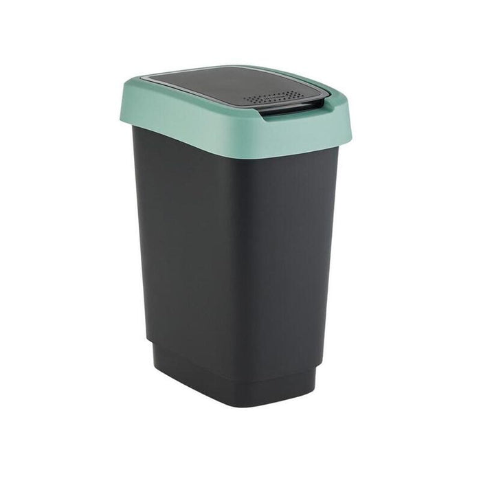Rotho Cubo Oscilante Twist 10 L, Color Negro Y Verde