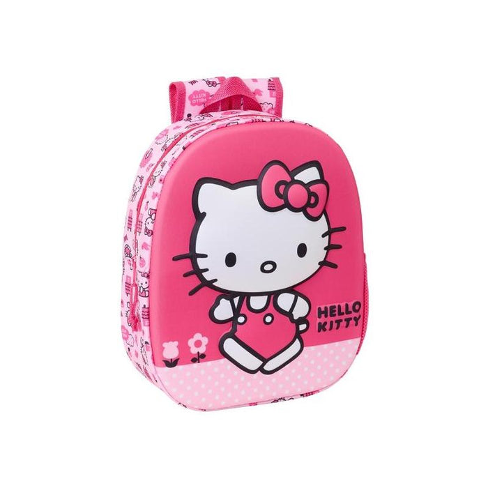 Safta Hello Kitty Mochila 3d - Asa De Mano - Portabotellas Lateral - 27x33x10cm - Rosa