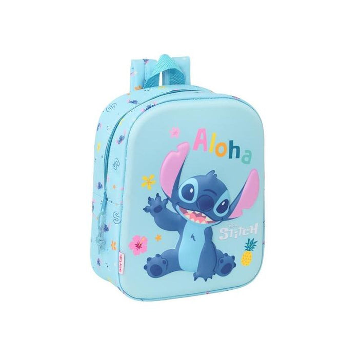 Safta Stitch Mochila Guarderia 3d - Asa De Mano - Compartimento Principal Con Cremallera - 22x27x10cm - Azul