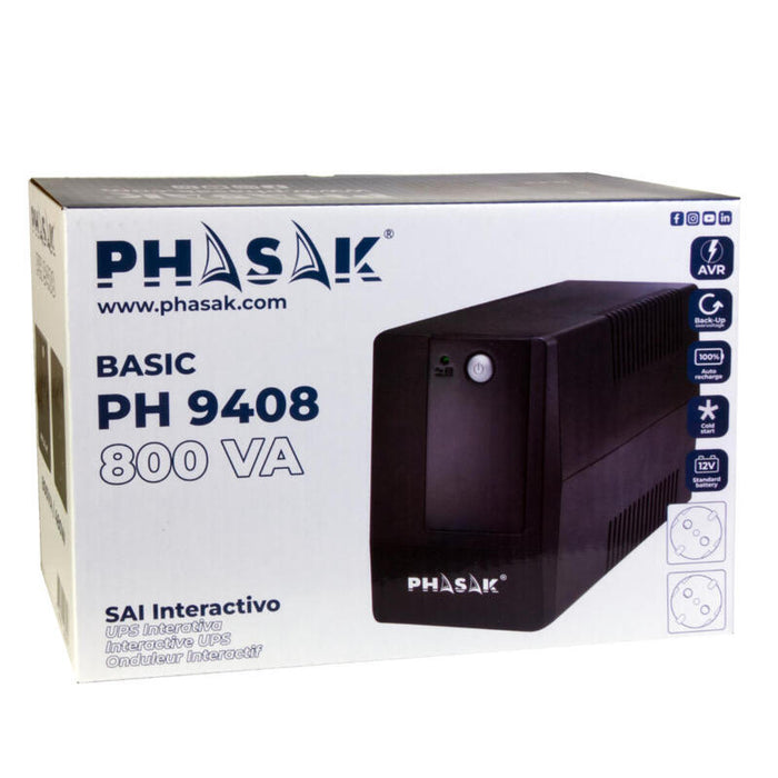 Sai Línea Interactiva Phasak Basic Interactive 800 Va 800va-480w 2 Salidas Formato Torre