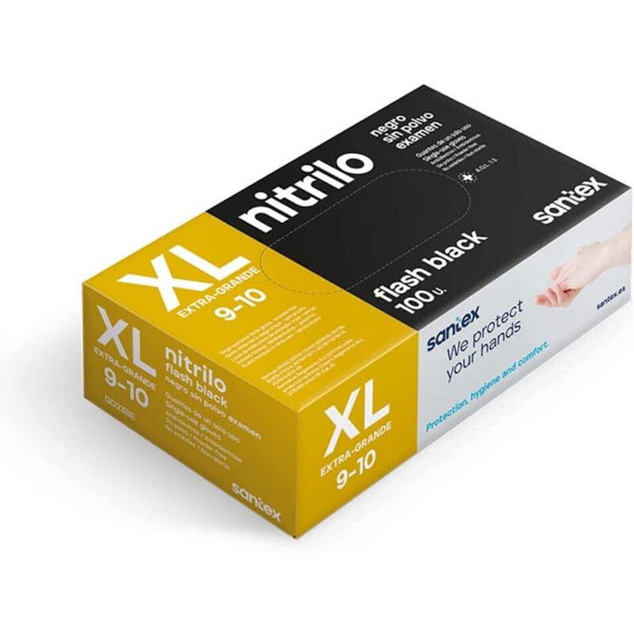 Santex Flash Black Pack De 100 Guantes De Nitrilo Talla Xl - Sin Polvo - Libre De Latex - Ambidiestros - No Esteriles - Color Negro