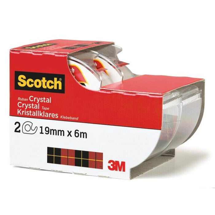 Scotch Crystal Pack De 2 Cintas Adhesivas Invisible - Supertransparente - 19mm X 6m - Blanco