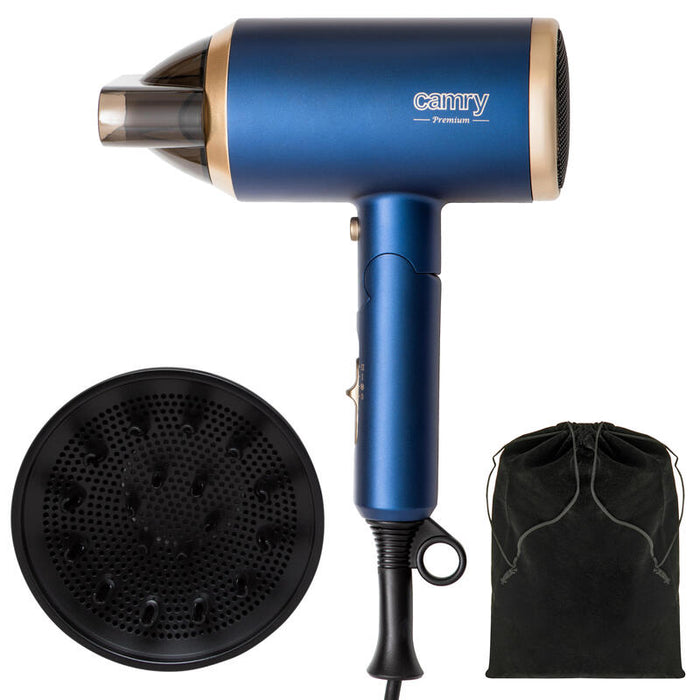 Secador De Pelo Camry Cr 2268, Ion 1800w, Difusor, Oro Azul