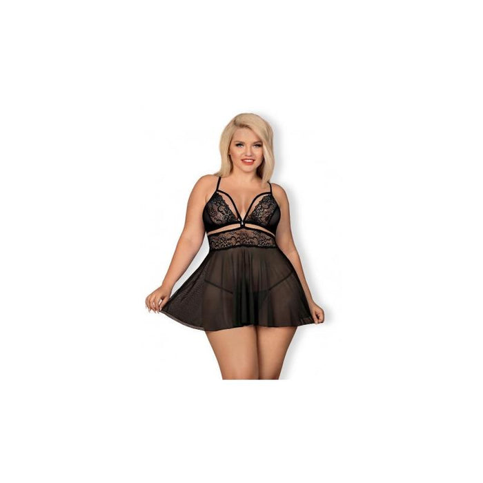 Set Babydoll Y Tanga Negro Talla (Interno):S/M