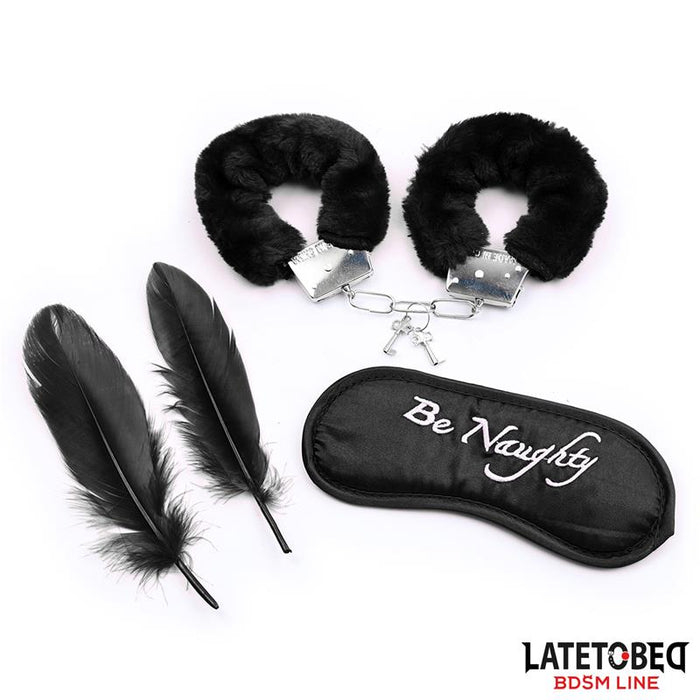 Set De 3 Piezas Antifaz, Esposas Y Plumas Negro