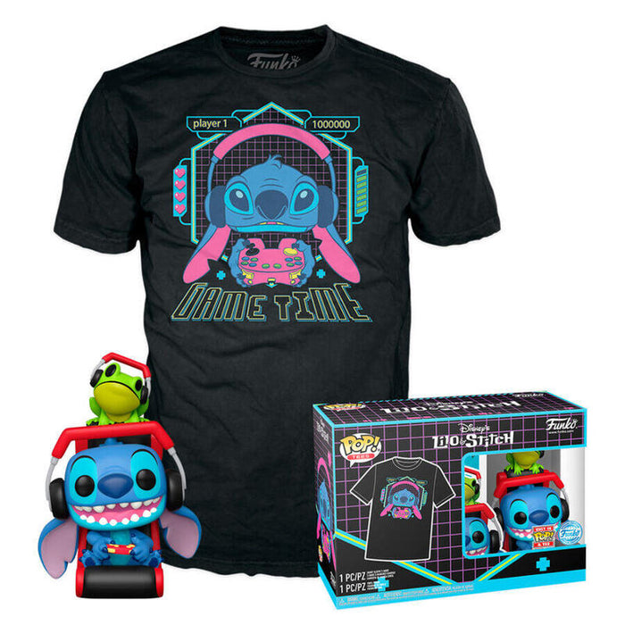 Set Figura Pop & Tee Disney Stitch Gamer Stitch With Frog Talla S
