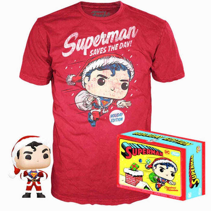 Set Figura Pop & Tee Dc Comics Superman Exclusive Flocked Talla Xl