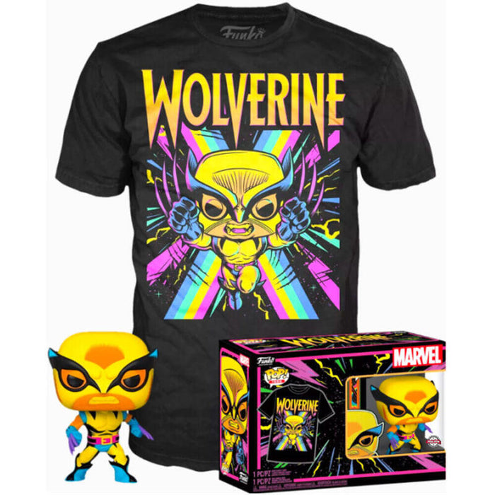 Set Figura Pop & Tee Marvel Wolverine Black Light Talla M