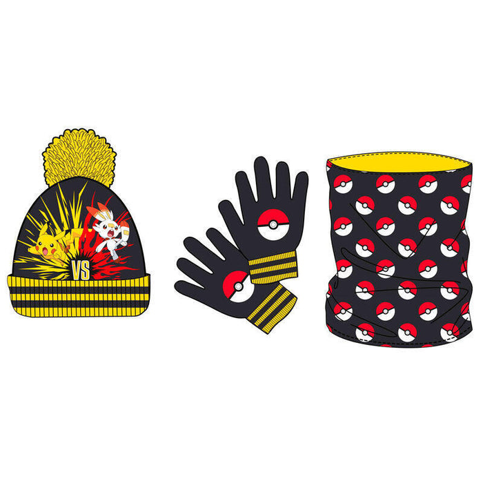Set Gorro Braga Cuello Y Guantes Pokemon