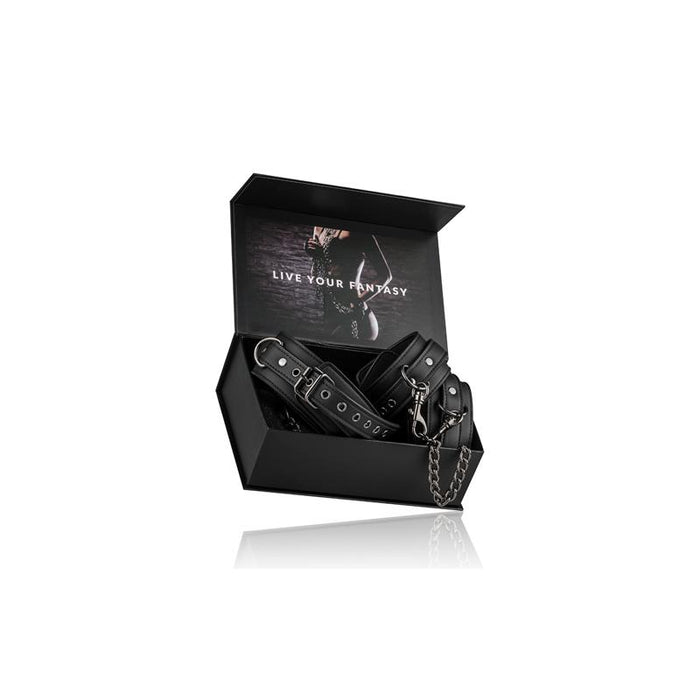 Set Ligaduras Collar Y Esposas Para Tobillos Negro