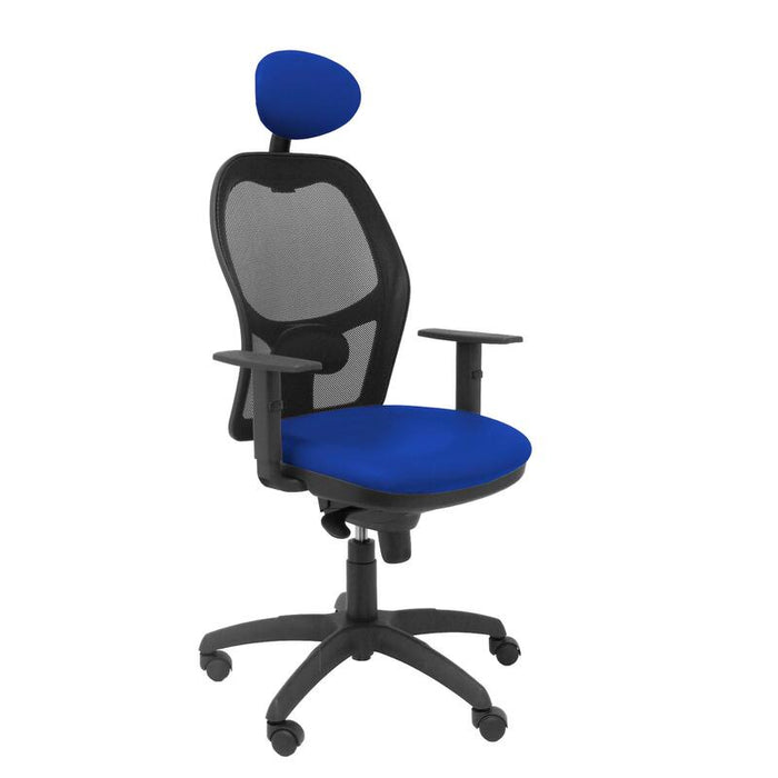 Silla Jorquera Malla Negra Asiento Similpiel Azul