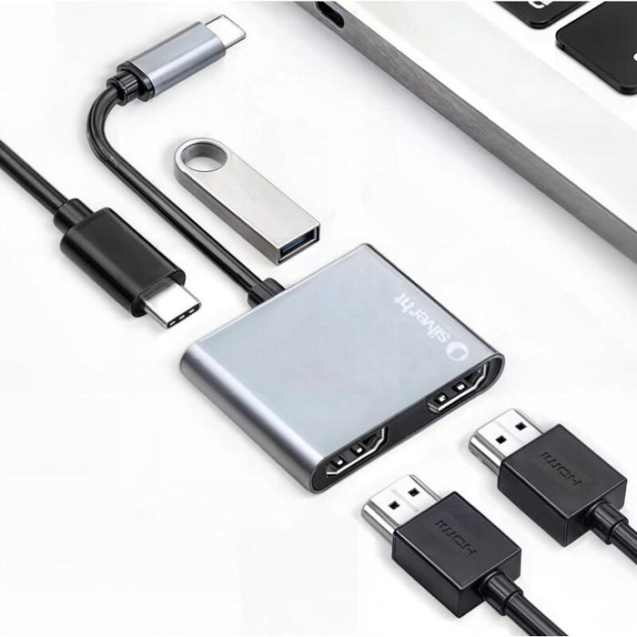 Silver Ht - Logan 4k+ Mst Dual Screen Experiencia Hdmi 4k 2 Pantallas Simultáneas Hub Aluminio 4 In1 Usb3.1 Type C A 2 Hdmi 4k + Usb 3.0 + Pd 100w