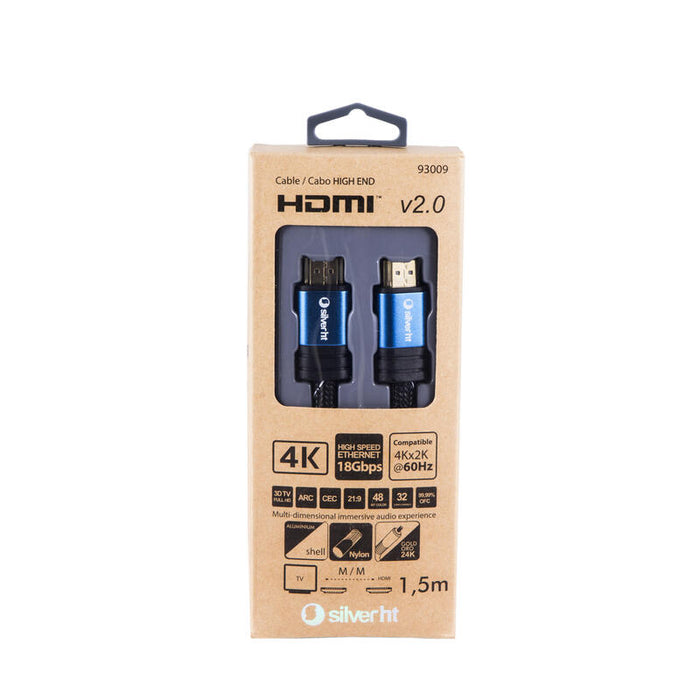 Silverht Cable Hdmi 93009 Para Tv 4k V2.0 Conectores Macho-Macho De Aluminio BaaAdos En Oro Compatible 3d Full Hd 1.5m Negro