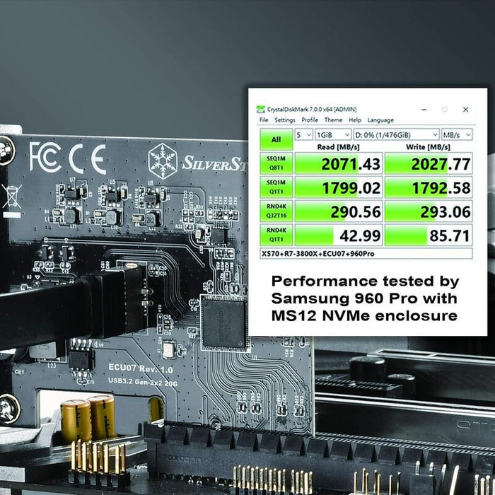 Silverstone Ecu07, Tarjeta Superspeed-20gbps Interno Usb 3.2 Tipo C-Key-A-Gen-2x2-Pcie Sst-Ecu07