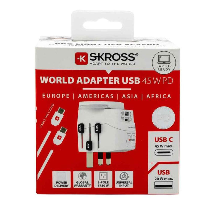 Skross Pro Light Usb Ac45pd World Incl. Usb-C Cable Blanco
