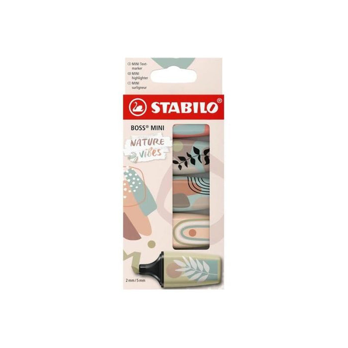 Stabilo Boss Mini Naturevibes Pack De 5 Marcadores Fluorescentes - Trazo Entre 2 Y 5mm - Tinta Con Base De Agua -