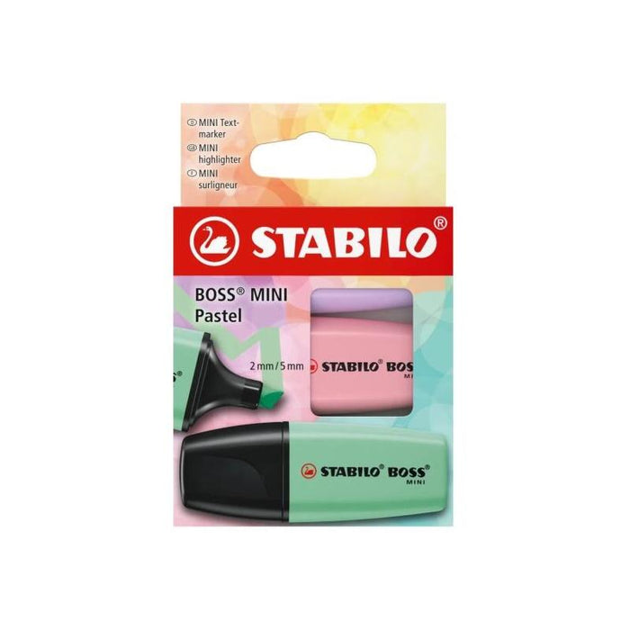 Stabilo Boss Mini Pastel Pack De 3 Marcadores Fluorescentes - Trazo Entre 2 Y 5mm - Tinta Con Base De Agua - Antisecado