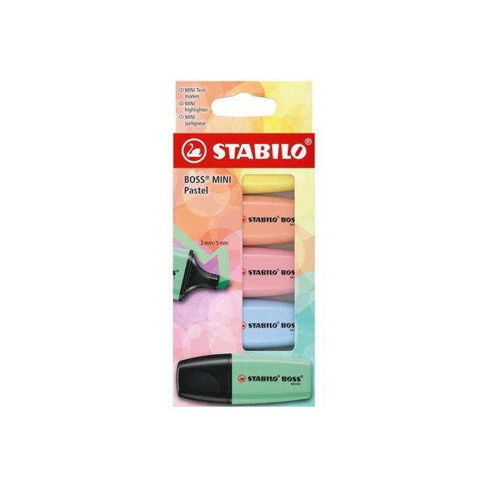 Stabilo Boss Mini Pastel Pack De 5 Marcadores Fluorescentes - Trazo Entre 2 Y 5mm - Tinta Con Base De Agua - Antisecado