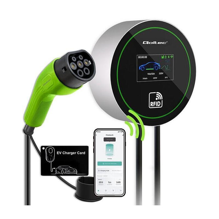 Stacja Ladowania Ev 2w1 Typ2 22kw Wi-Fi Lcd 3fazy Wallbox Smart Life App Rfid 5m