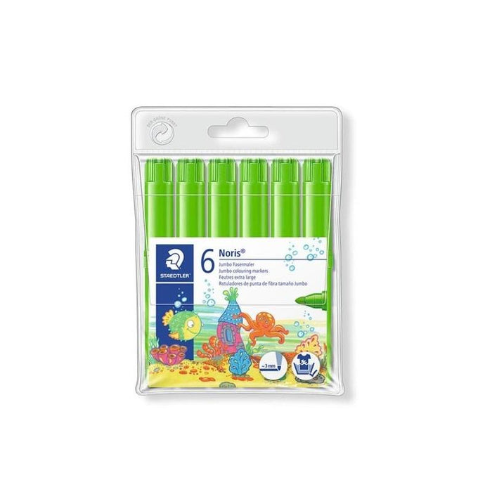 Staedtler Noris Jumbo 340 Pack De 6 Rotuladores Jumbo - Punta De Fibra - Trazo 3mm - Tapa Ventilada - Verde Claro