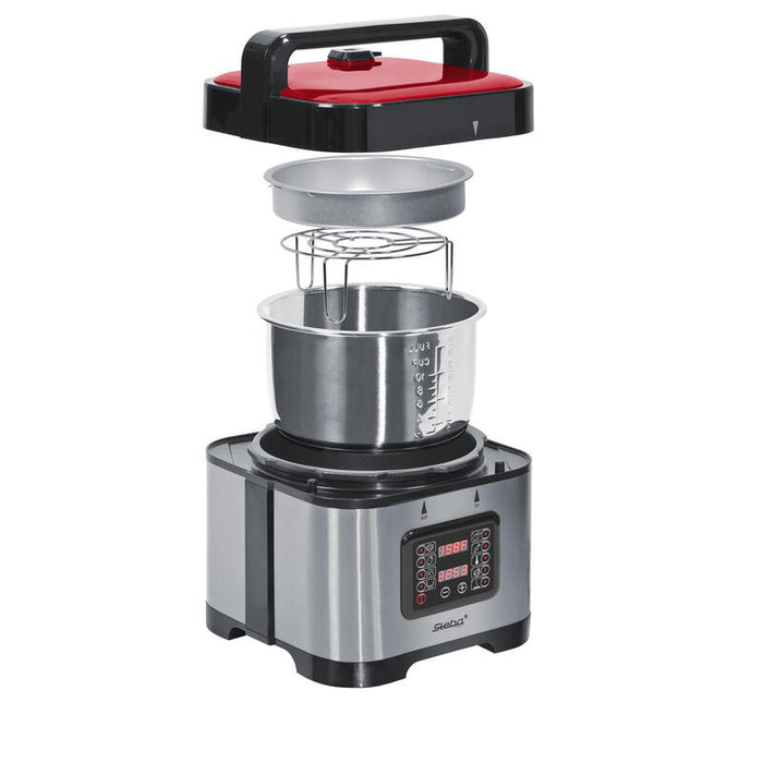 Olla Multicocina/Olla A Presión Steba Dd 1 Eco, Multicocción Acero Inoxidable/Rojo, 900 Vatios, 5 Litros 050300