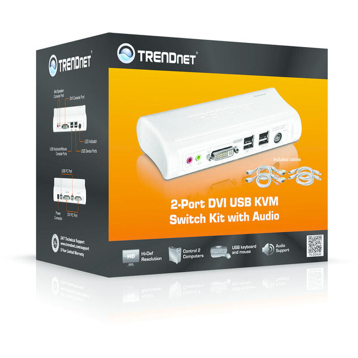 Switch Usb Dvi De 2 Puertos Kvm De Trendnet Con Kit De Audio Tk-204uk