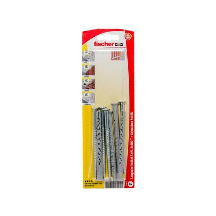 Taco Fischer De Eje Largo Sxrl 8x100 Tk Gris Claro, 4 Piezas, Con Tornillo 30167