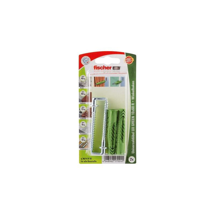 Taco Universal Fischer Ux Green 10x60 R Wh K Verde, 2 Piezas, Con Gancho Angular 520709