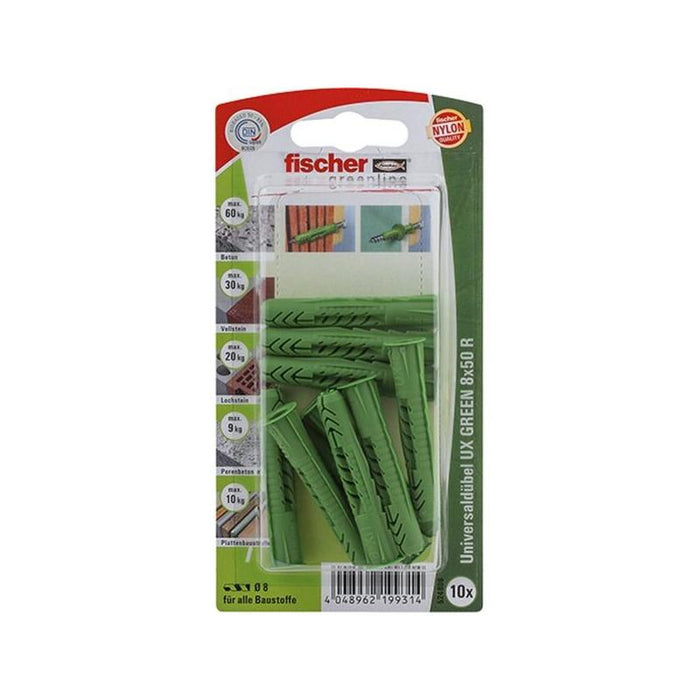 Taco Universal Fischer Ux Green 8x50 Rk Verde, 10 Unidades 524806