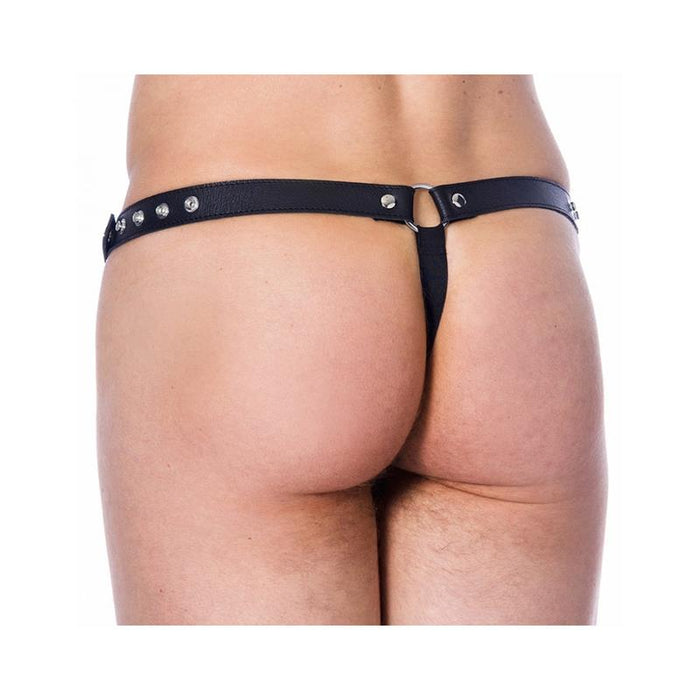 Tanga De Cuero Ajustable Color Negro