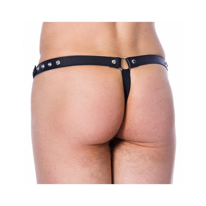 Tanga De Cuero Ajustable Con Abertura