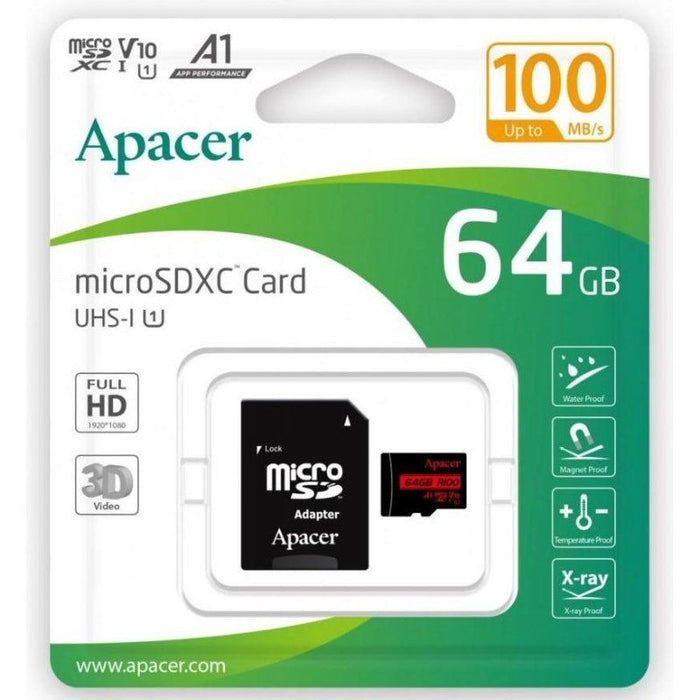 Tarjeta De Memoria Apacer 64gb Xc Uhs 1 Con Adaptador Clase 10 100mbs