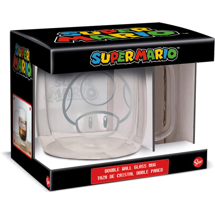 Taza Cristal Doble Pared 290ml Super Mario