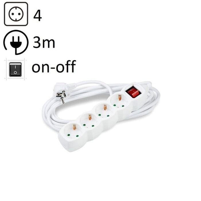 Technik Regleta De Corriente 4 Enchufes 3,0m 16a Blanco+Interruptor