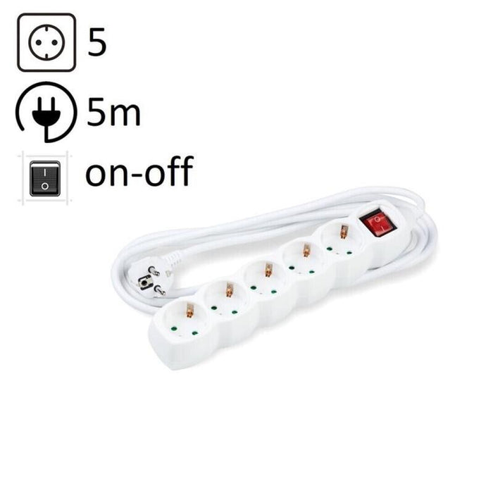 Technik Regleta De Corriente 5 Enchufes 5,0m 16a Blanco+Interruptor