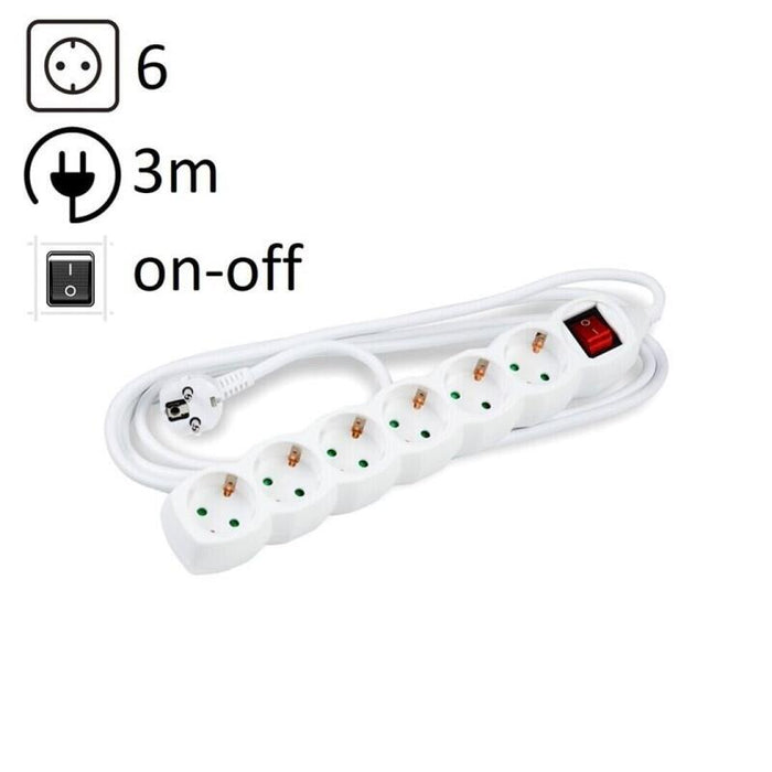 Technik Regleta De Corriente 6 Enchufes 3,0m 16a Blanco+Interruptor