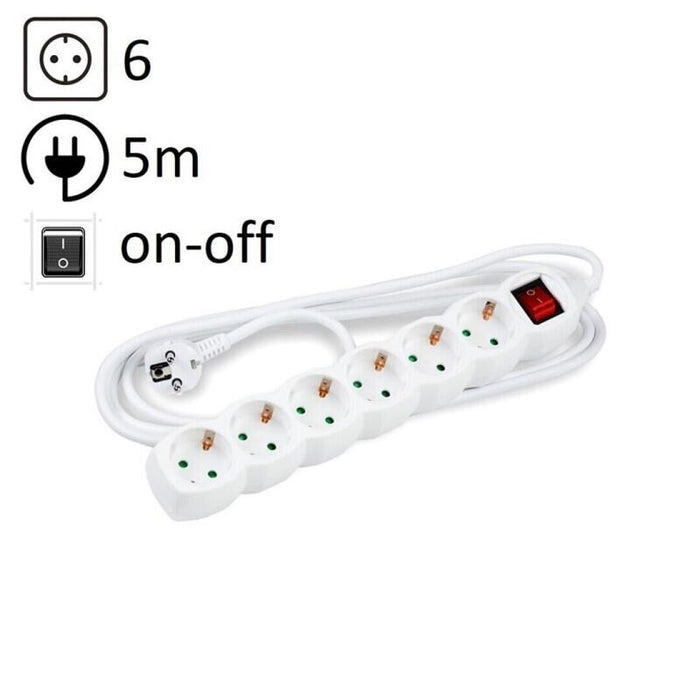 Technik Regleta De Corriente 6 Enchufes 5,0m 16a Blanco+Interruptor