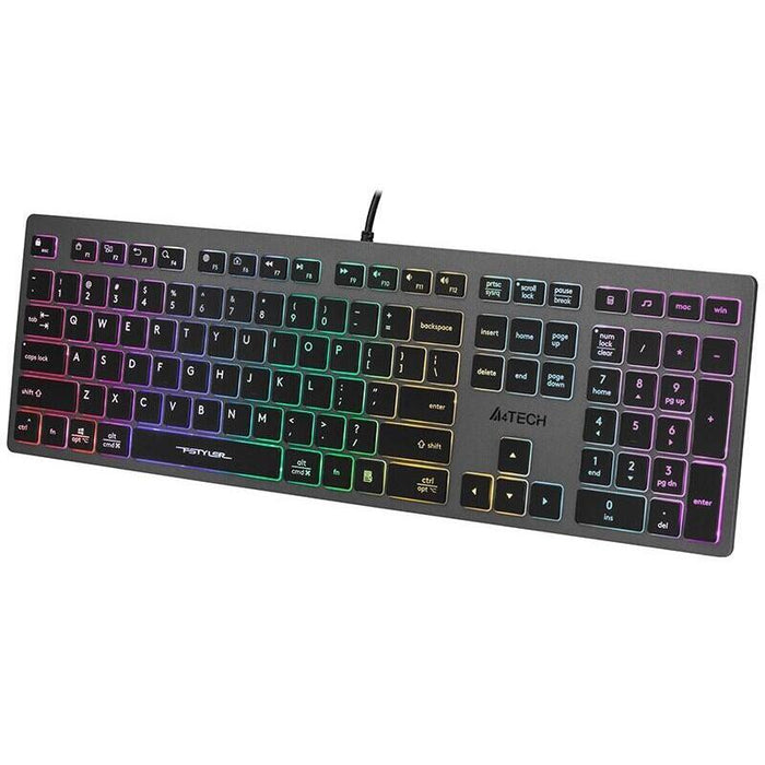 Teclado Ingles A4tech Fstyler Fx60h (Neon Backlit) Usb Qwerty Negro, Gris