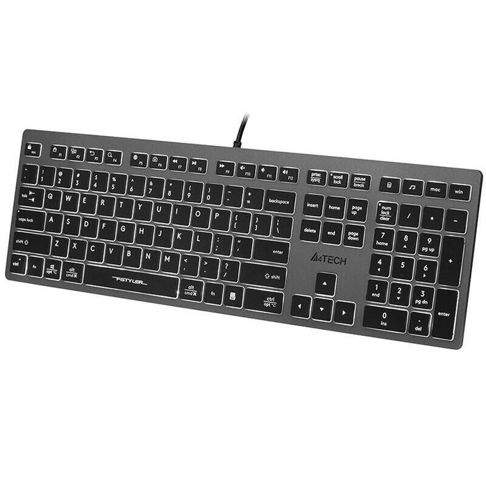 Teclado Ingles A4tech Fstyler Fx60h (White Backlit) Usb Qwerty Negro, Gris