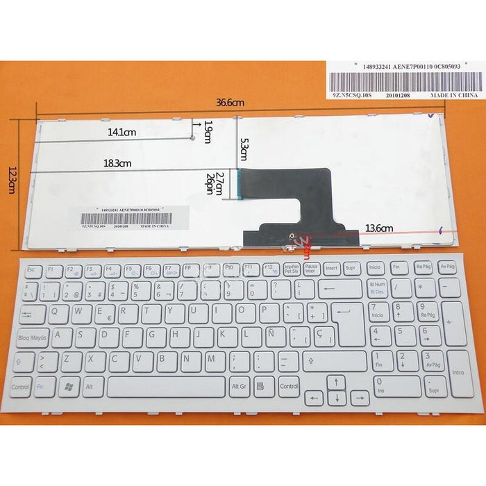Teclado Portatil Sony Vaio Vpc-Ee Series En Blanco Aene7p00110