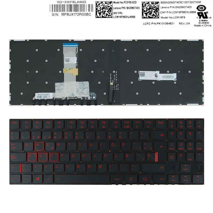 Teclado Retroiluminado En Rojo Para Portátil Lenovo Legion Y520 Y520-15ikb R720 R720-15ikb Negro