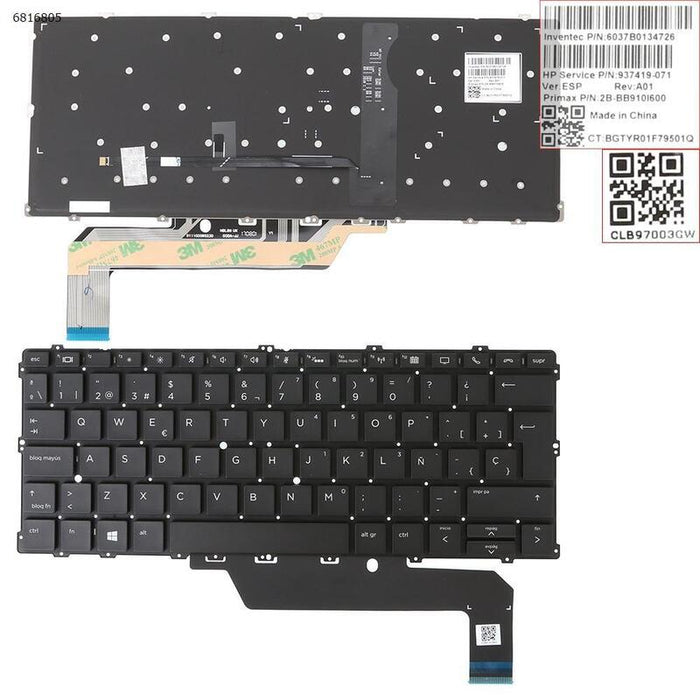 Teclado Retroiluminado Para Portátil Hp Elitebook X360 1020 G2 1030 G2 Series
