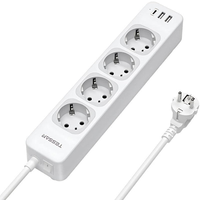 Tessan Ts-307-C Regleta De Enchufes 4 Tomas Ca + 2 Usb-A + 1 Usb-C Cable 2m