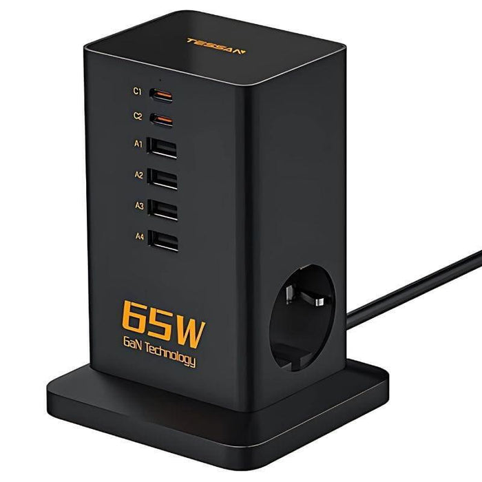 Tessan Ts-Fs02de00 6 Usb + 2 Enchufes Ca Negro