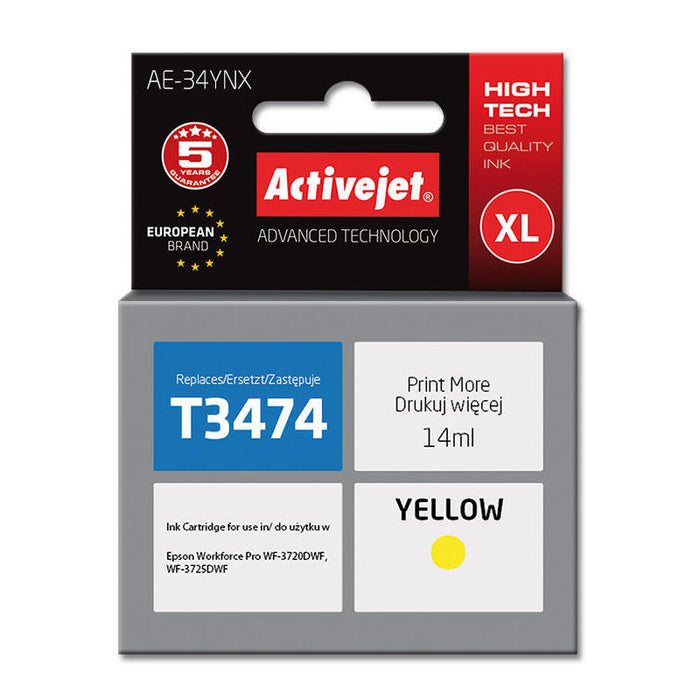 Tinta Activejet Ae-34ynx (Reemplazo Para Epson 34xl T3474 - Supreme - 14 Ml - Amarillo)